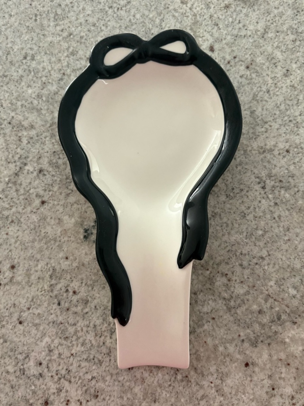 Anthropologie Black and Cream Ceramic Spoon Rest